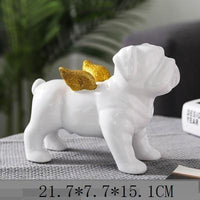 French Bulldog Statue Animals Golden Wings Black Dog Art Sculpture Ceramics Craft Nordic Modern Home Decor Ornament R4312