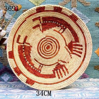 30 cm-39 cm Round Rustic Hand-woven Straw Designer Model Room Background Wall Hanging Decoration Fruit Plate Bowls